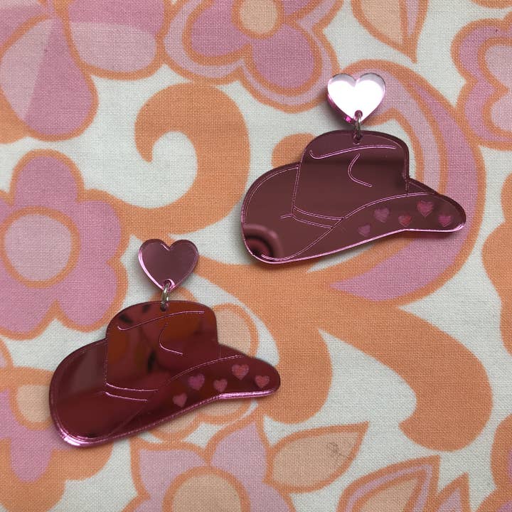 Pendientes de sombrero de vaquero - Rosa espejo para venta al por mayor de Han Makes Jewellery