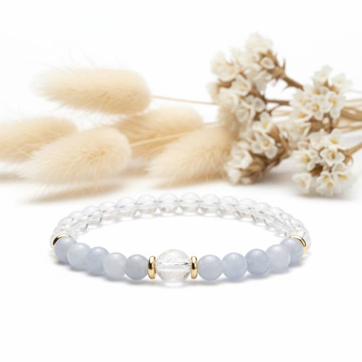 Pulsera de cuarzo cristal y aguamarina para venta al por mayor de Produtos Namasté