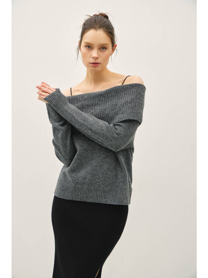 Be Cool - Wholesale Knit Sweater - Women's - ROLL OVER OFF THE SHOULDER WOOL BLEND SWEATER