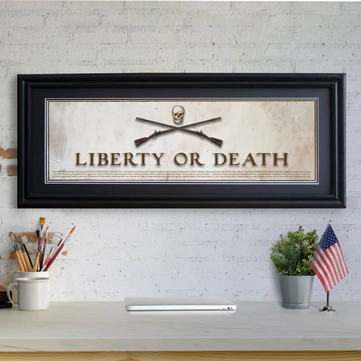 Libertad o Muerte - Enmarcado 2” Negro con Doble Paspartú, Moldura Estriada 11 ¾" x 36" para venta al por mayor de History America