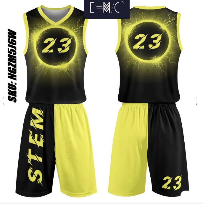 E=M/C2 - Wholesale Team sports jersey – Men's - NEW E=M/C2 Adult Black Hole Yellow Basketball Sports Uniform