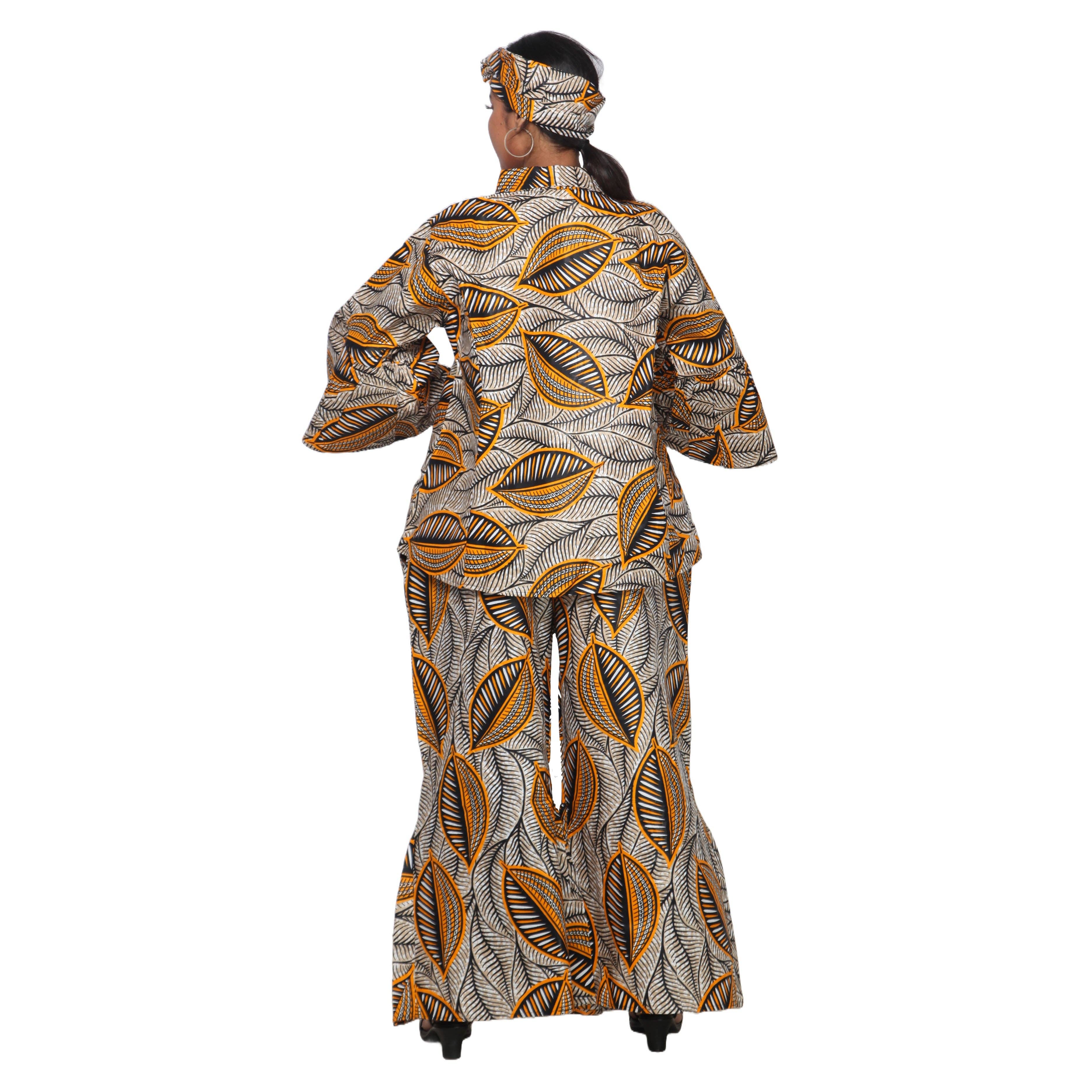 African Stars - Vente Ensemble haut et pantalon (PAS d'intérieur) - Femme - Ensemble Chemisier Femme et Pantalon Palazzo -- Imprimé FI-405029