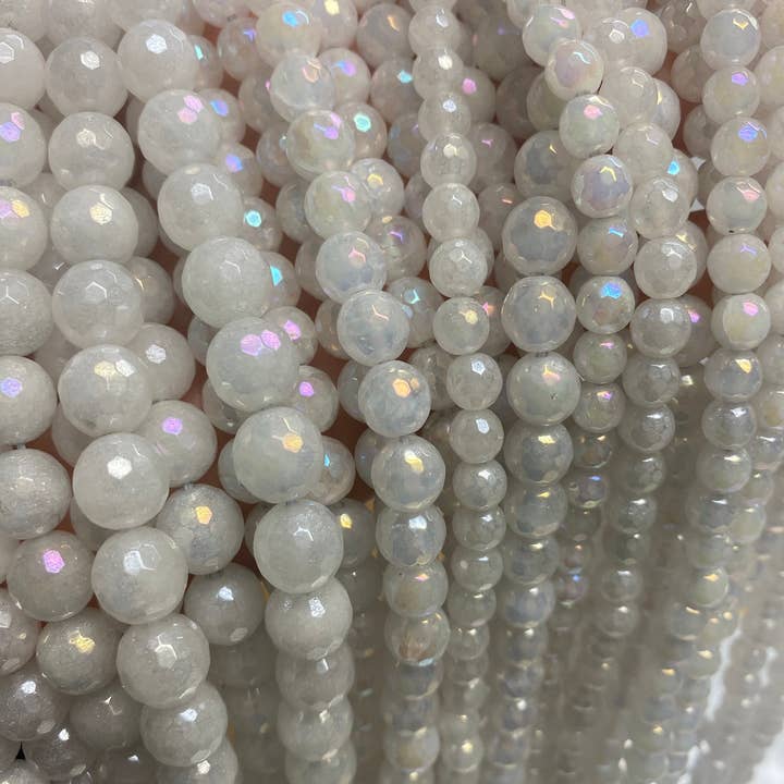 The Bead Bazaar - Wholesale Beads - 6mm Iridescent White Beads 8mm Bright Rainbow Beads, 10mm Multi Color Faceted Jade Beads, Wholesale Fancy White Bulk Beads For Jewelry Making4