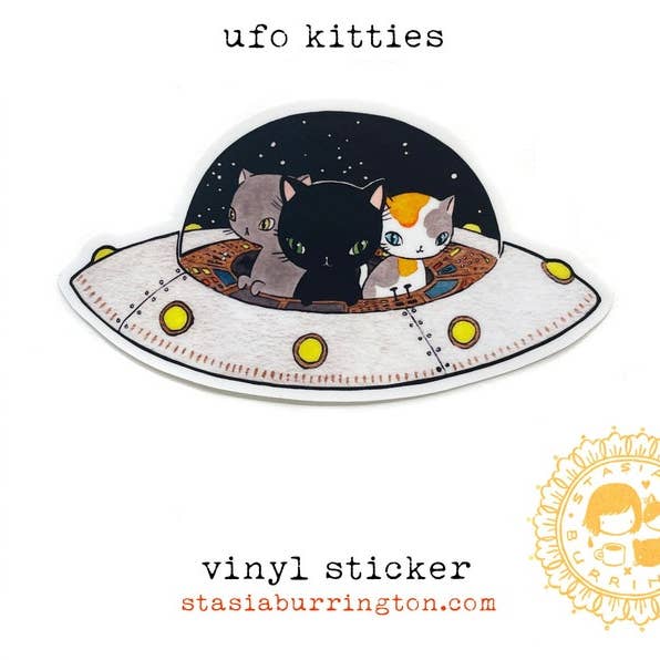 Autocollant - Chatons OVNI - chats de l'espace pour la vente par Stasia Burrington Illustration