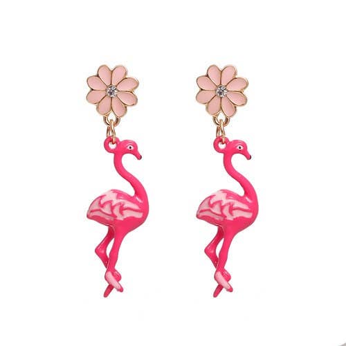 Flamingo enamel dangling earrings for wholesale by JUL ET FIL