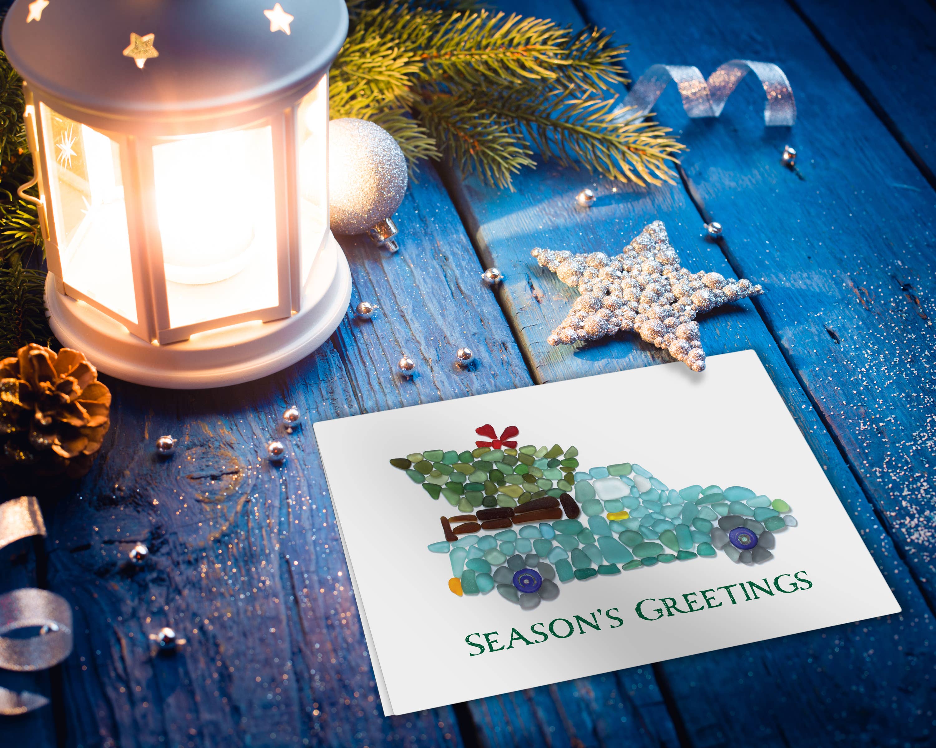 Beachcombing / Etched by the Sea - Vente Cartes de vœux saisonnières - Carte de vœux pour la saison des camionnettes Sea Glass1