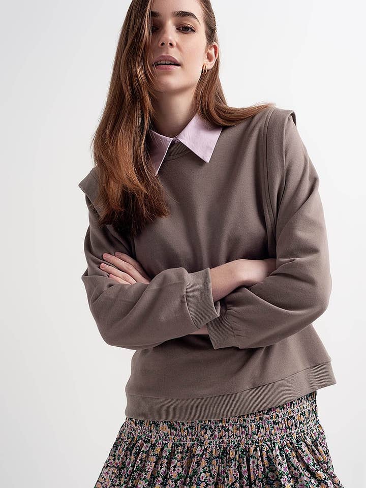 Grå Kæreste sweatshirt med skulder detaljer i grå for engroshandel på Faire0