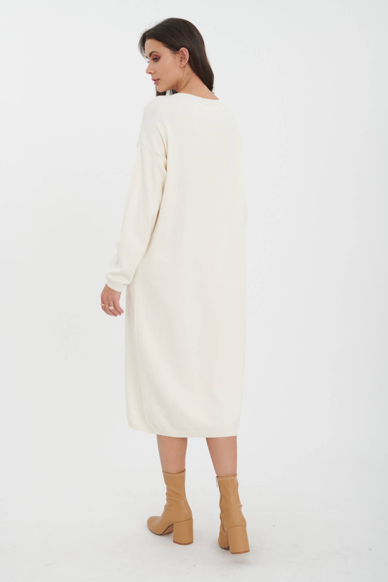 ORNELLA PARIS - Wholesale Dress - Women's - LEL-R22271 plain long sweater dress8