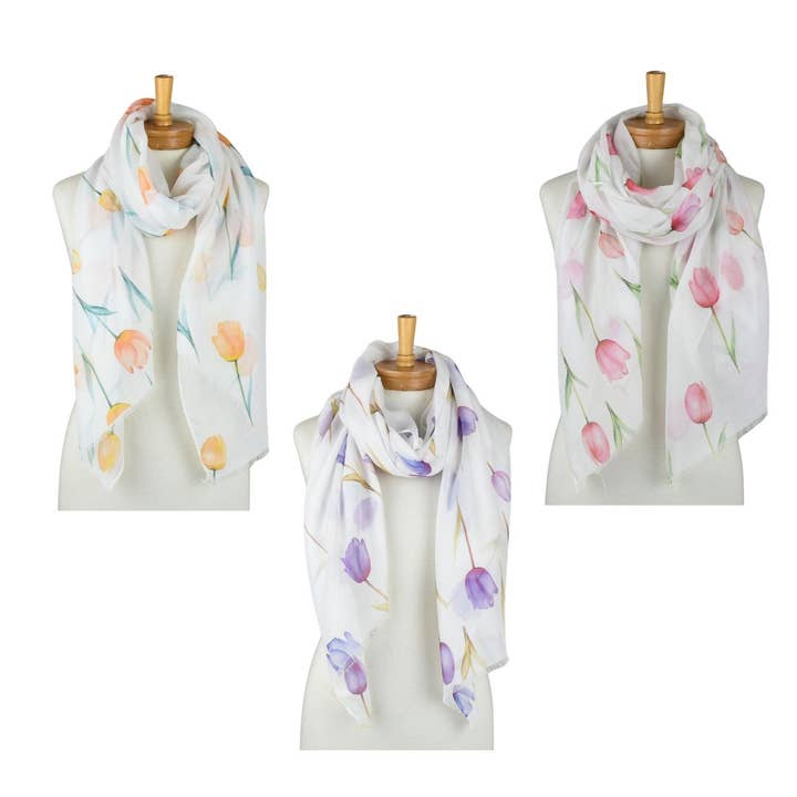 THSAP1029: (3 pz) Confezione Sciarpa Tulipani in Fiore per la vendita all'ingrosso da parte di Taylor Hill Scarves & Co