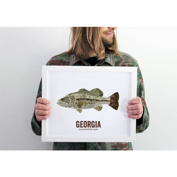 Wooden Pencil Company - Wholesale Art Print - Georgia State Fish, Map Art - Largemouth Bass