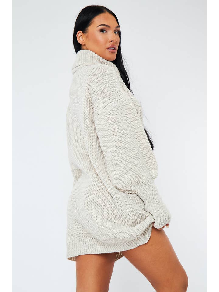 Beige Turtle Neck Knit Jumper Dress - Brooke for wholesale on Faire2