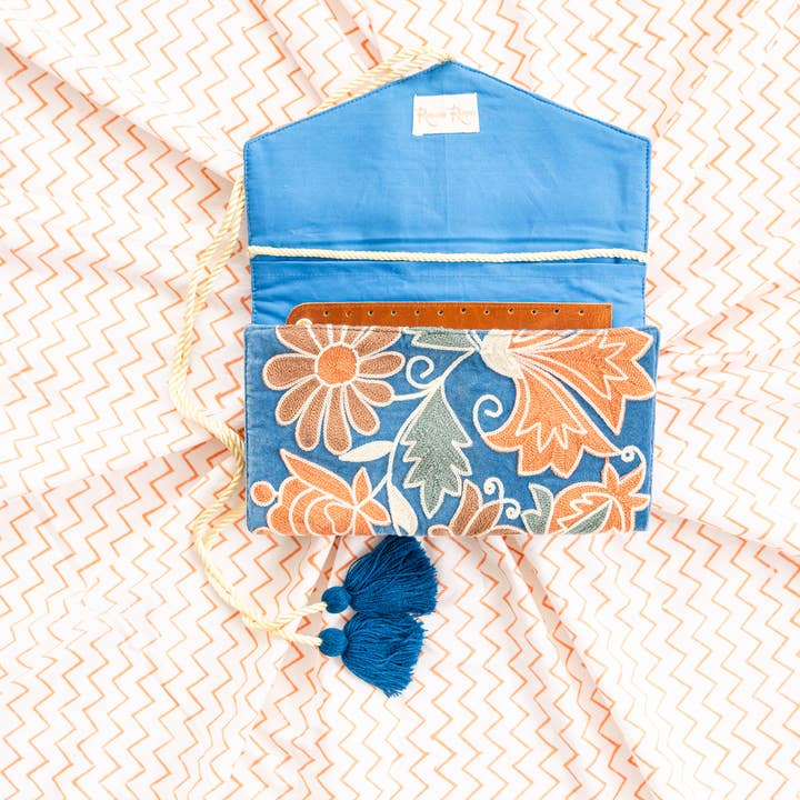 Rahab's Rope - Wholesale Jewelry Box/Organizer - Embroidered Velvet Jewelry Organizer Blue2