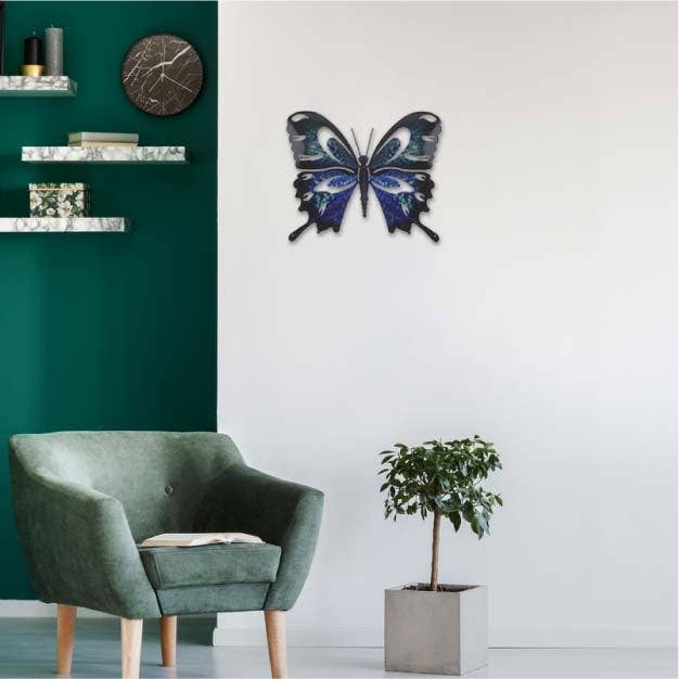 Next Innovations - Vente Décoration murale - Art mural en métal, papillon, taille moyenne, bleu/noir1