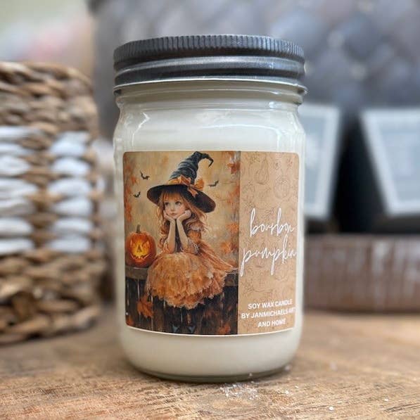 Bourbon Pumpkin Soy Mason Jar Candle Art Label for wholesale by JanMichaels Art & Home