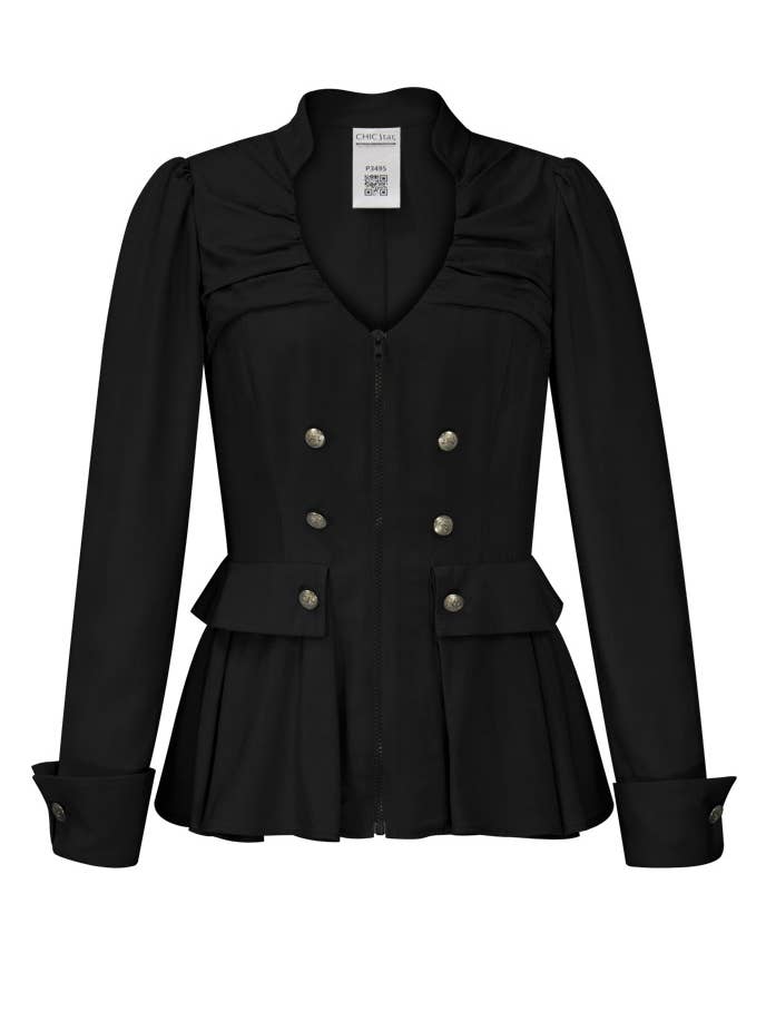 Chic Star Blazer aus Tencel mit Reißverschluss in Schwarz 080924 für den Großhandel von CHIC STAR