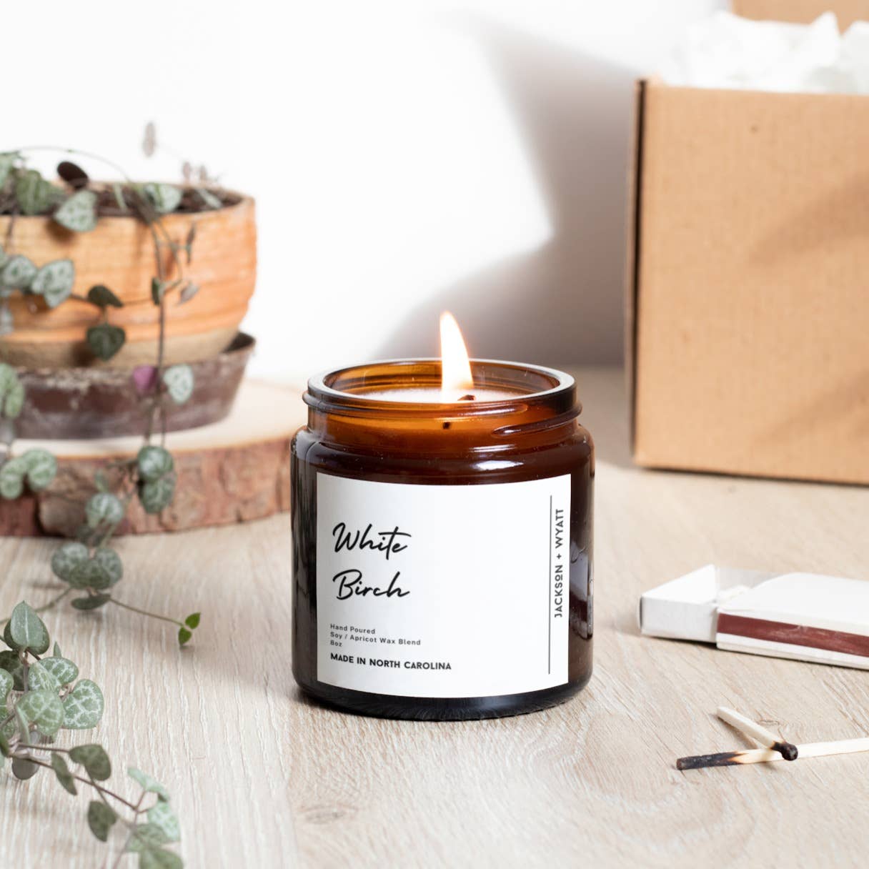 Jackson + Wyatt - Wholesale Jar/Filled Candle - White Birch - Organic Soy Apricot Candle - Year Round0