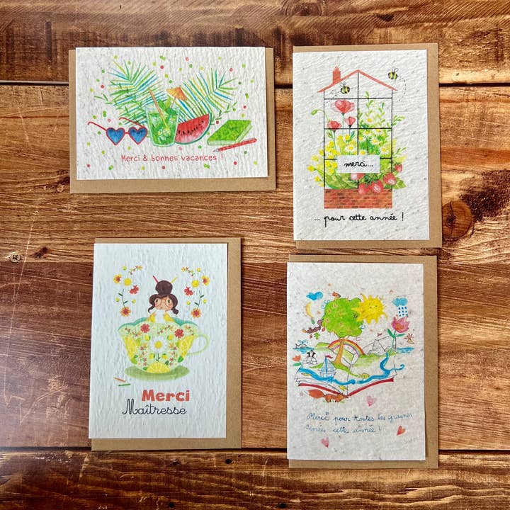 Set di 3x4 carte di semi grazie maestra maestro - scuola per la vendita all'ingrosso da parte di Les cartes de Lulu