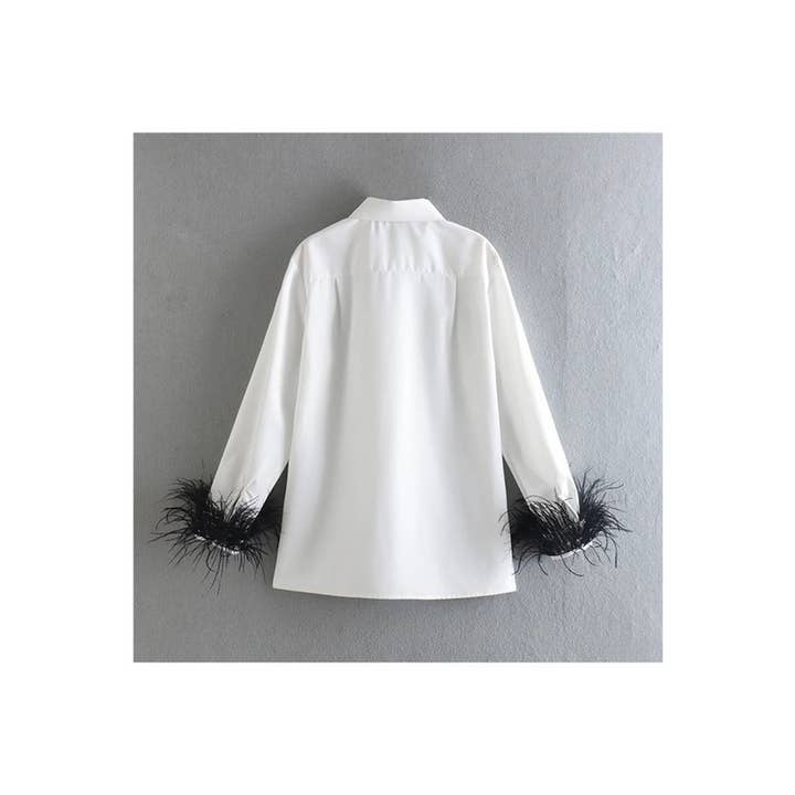 Paperdoll - Wholesale Button Down Shirt - Women's - Woman Long Sleeve Feather Top 1