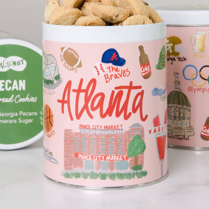 Atlanta Gift Tin | Gourmet Shortbread Cookies or Nuts for wholesale by Watanut