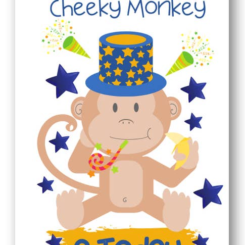 Second Ave Gift Company - Vendita all'ingrosso Biglietti di auguri - Biglietto di auguri per il nono compleanno con scimmia per bambini, seconda età 9 anni