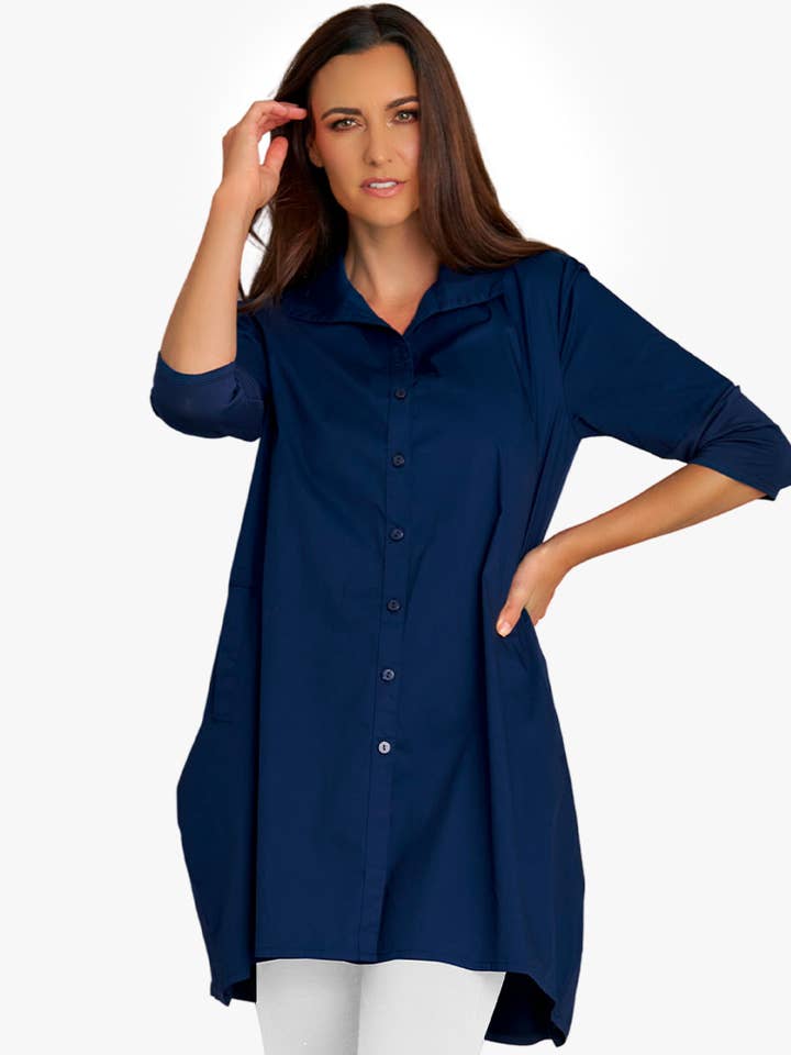 Stella Carakasi - Wholesale Tunic - Women's - Women's 3/4 Sleeve A-Line Cotton Poplin Tiburon Tunic Icon27