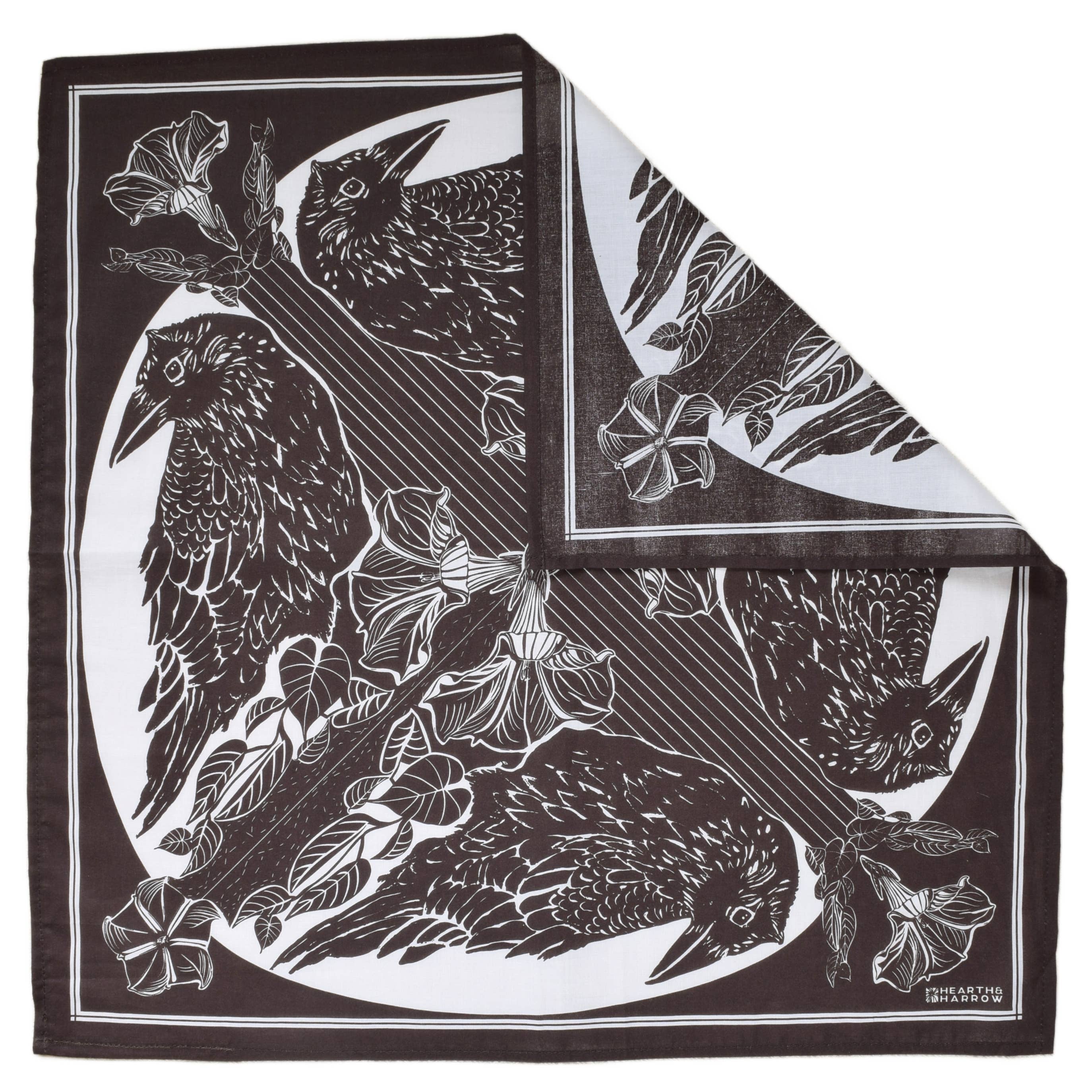 Hearth and Harrow – wholesale Bandana – Unisex – Crow Bandana - 100% Cotton - Animal Print - Hanky Ascot   1