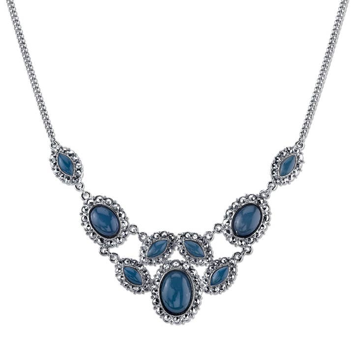 1928 Jewelry - Wholesale Bib Necklace - 2028 Jewelry Multi Stone Textured Bib Necklace 16" + 3"
