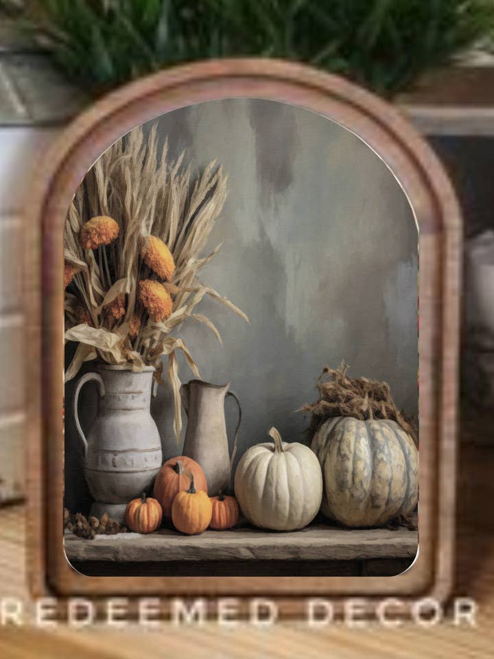 Arch Top Fall Table Framed Art for wholesale by Redeemed Decor