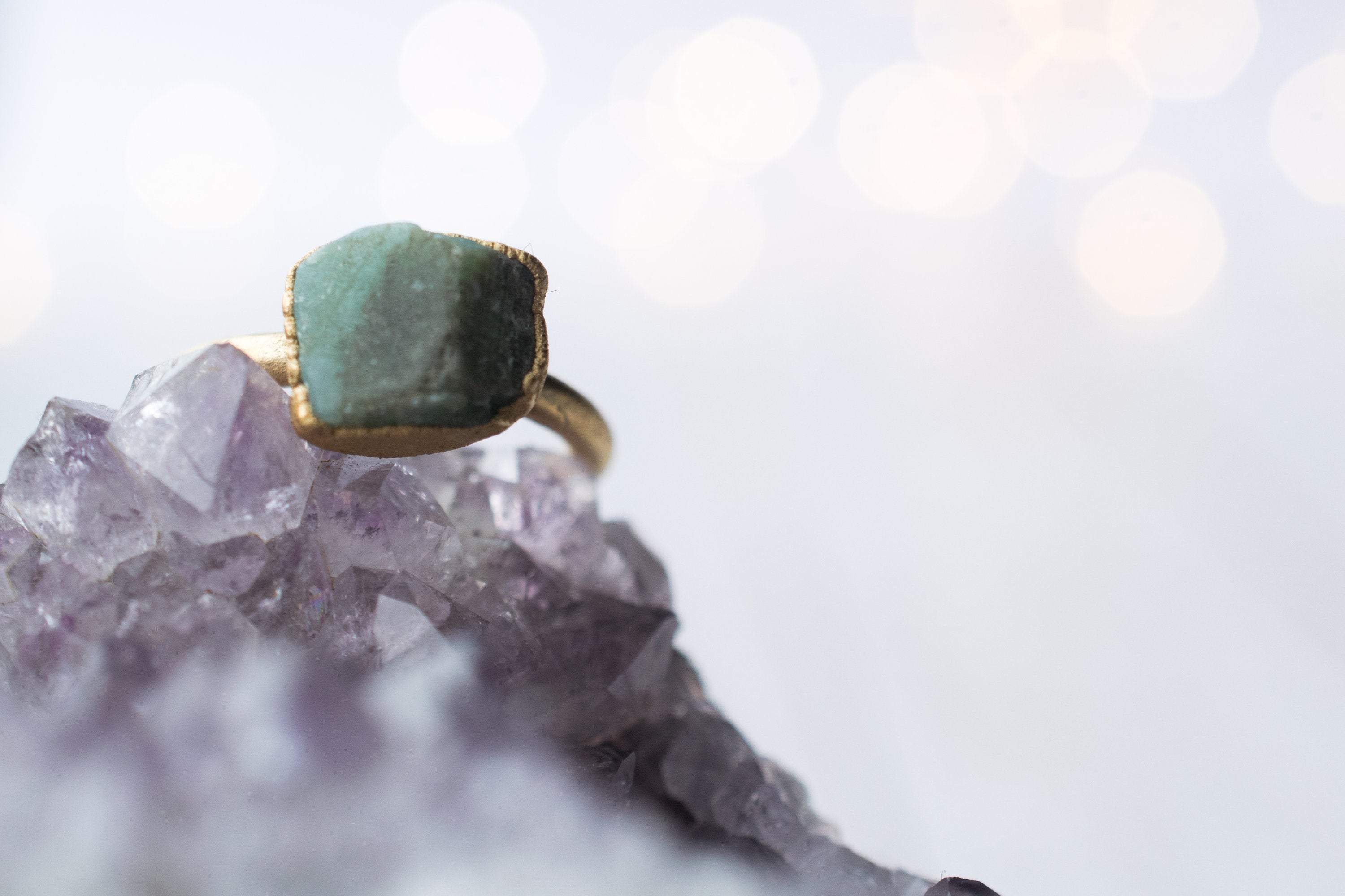 HAWKHOUSE - Wholesale Cocktail/Statement Ring - Gold Plated Rough Emerald Ring1