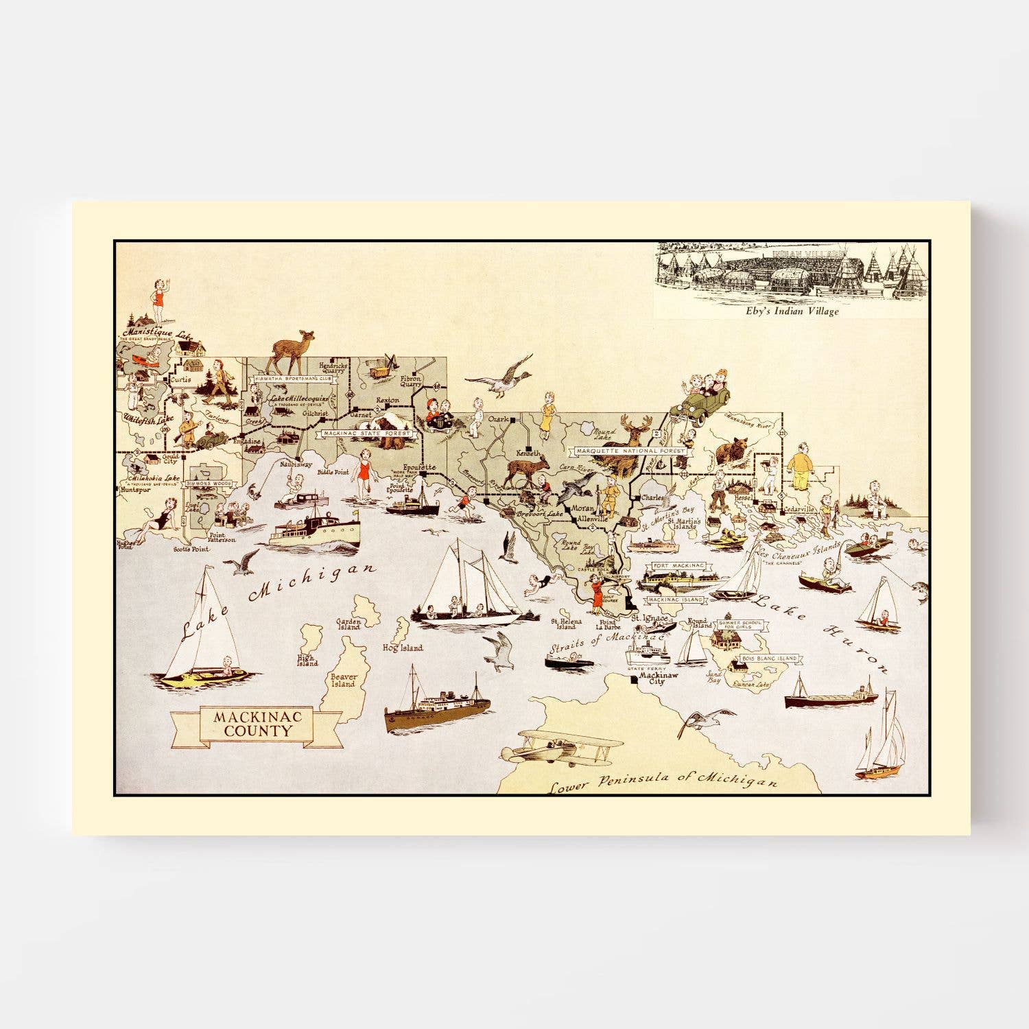 Ted's Vintage Art - Wholesale Map - Vintage Map of Mackinack County, Michigan 19362