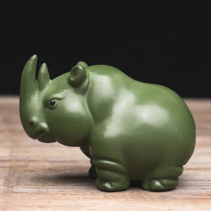 Gohobi (We cover U.S. import duties) - Venta al por mayor Figura decorativa - Adornos Gohobi hechos a mano con forma de rinoceronte verde para té y mascotas de cerámica YiXin2