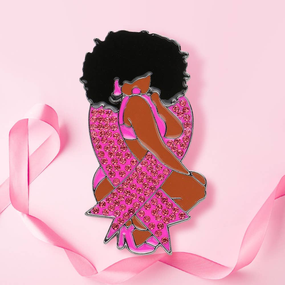 Sensibling Corp. – alfinete de lapela por atacado – Broche de Metal Esmaltado com Fita Rosa em Destaque - Menina Afro3