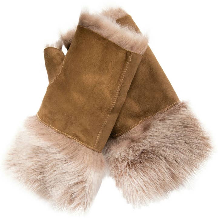 Infinity Leather (Upperclass Fashions Ltd) – wholesale Mittens – Women's – Womens Shearling Mittens Fingerless Cuffs Toscana Suede Sheepskin Fur