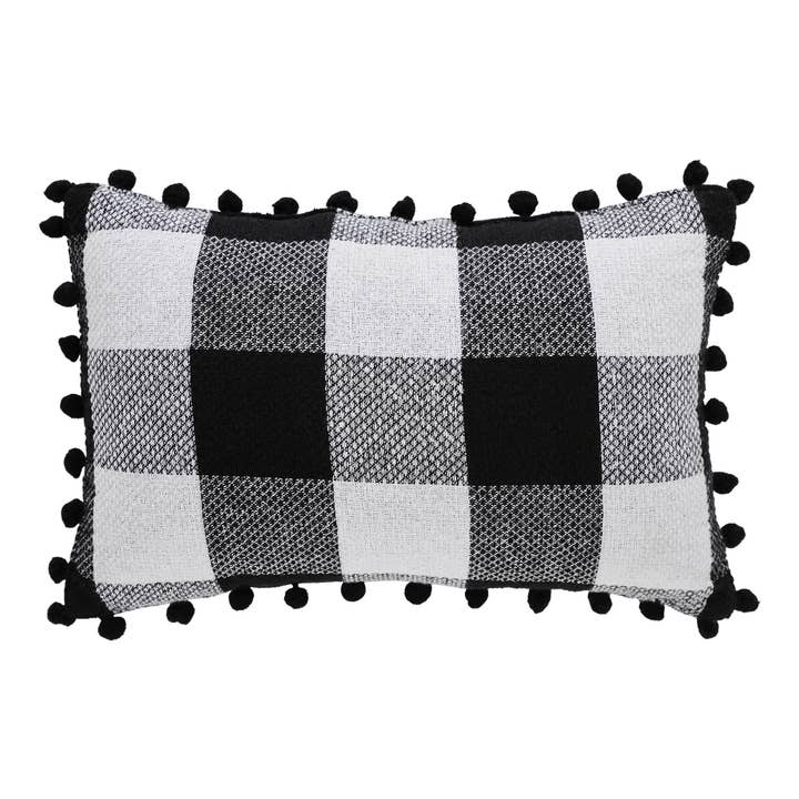 VHC Brands - Wholesale Throw/Decorative Pillow - Annie Black Check Santa Sleigh Pillow 9.5x14