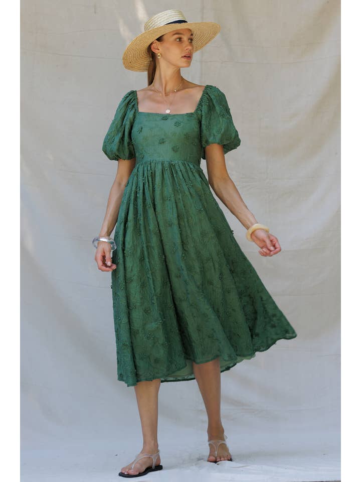 Endless Blu – wholesale Dress – Women's – YD5018 Embroidered Puff-Sleeve Midi Dress6