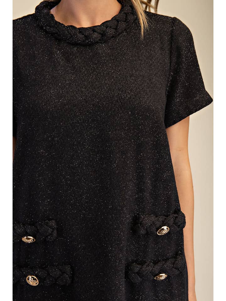 Glam - Wholesale Dress - Women's - Round Neck Twist Trim Mini Dress10