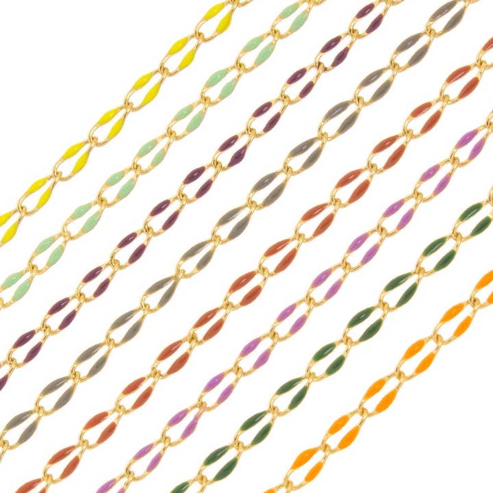 Jewel Pledge - Wholesale Craft Supplies - Gold Enamel Oval Link Chain for Jewelry Making CHG1037-015