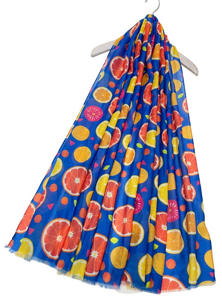 Citrus Fruit Print Frayed Scarf for wholesale by Fashion Scarf World