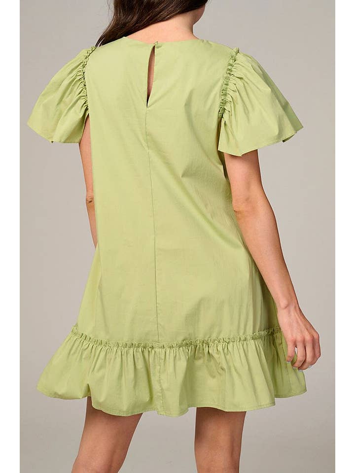ROUSSEAU - Wholesale Dress - Women's - SHORT RUFFLE SLEEVE RUFFLE BOTTOM HEM MINI DRESS
