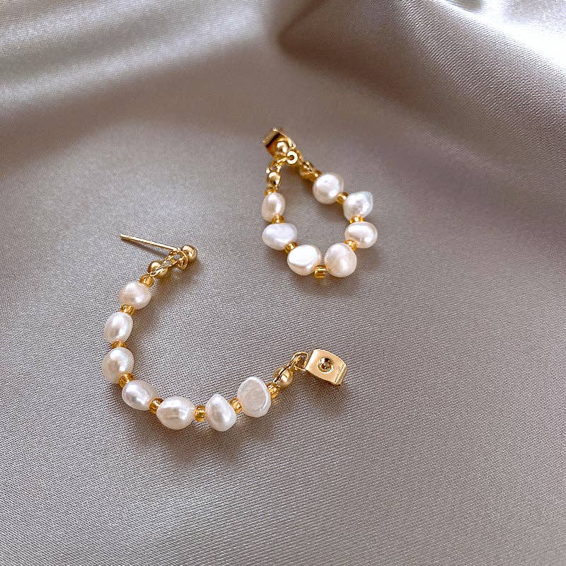 Gold Freshwater Pearl Bead Hoop Earrings E6462 for wholesale on Faire3