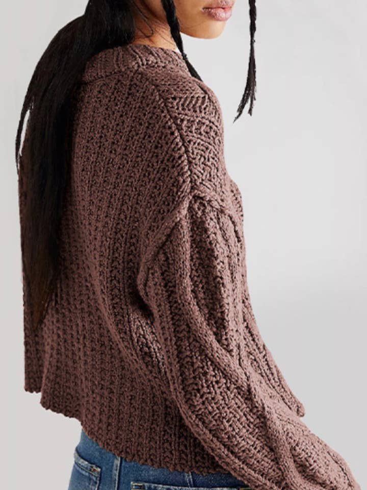 NINEXIS - Wholesale Knit Sweater - Women's - CWOSWL5883_CREW-NECK CROP LONG SLEEVED SWEATER SHORT