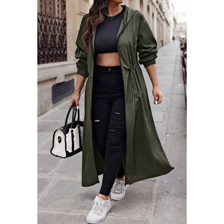 OLIVE Plus Size Solid Drawstring Waist Long Body Jacket for wholesale on Faire