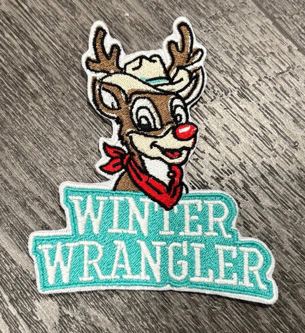 Eric Hill Designs, LLC - Wholesale Patch - Turquoise Winter Wrangler Reindeer Embroidered Patch1