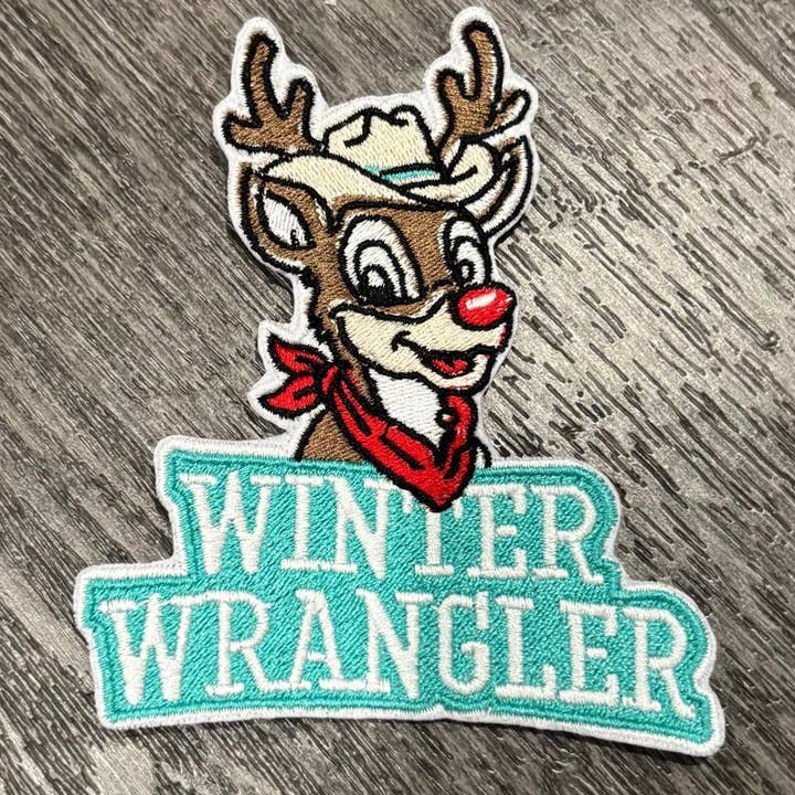 Eric Hill Designs, LLC – wholesale Patch – Turquoise Winter Wrangler Reindeer Embroidered Patch1