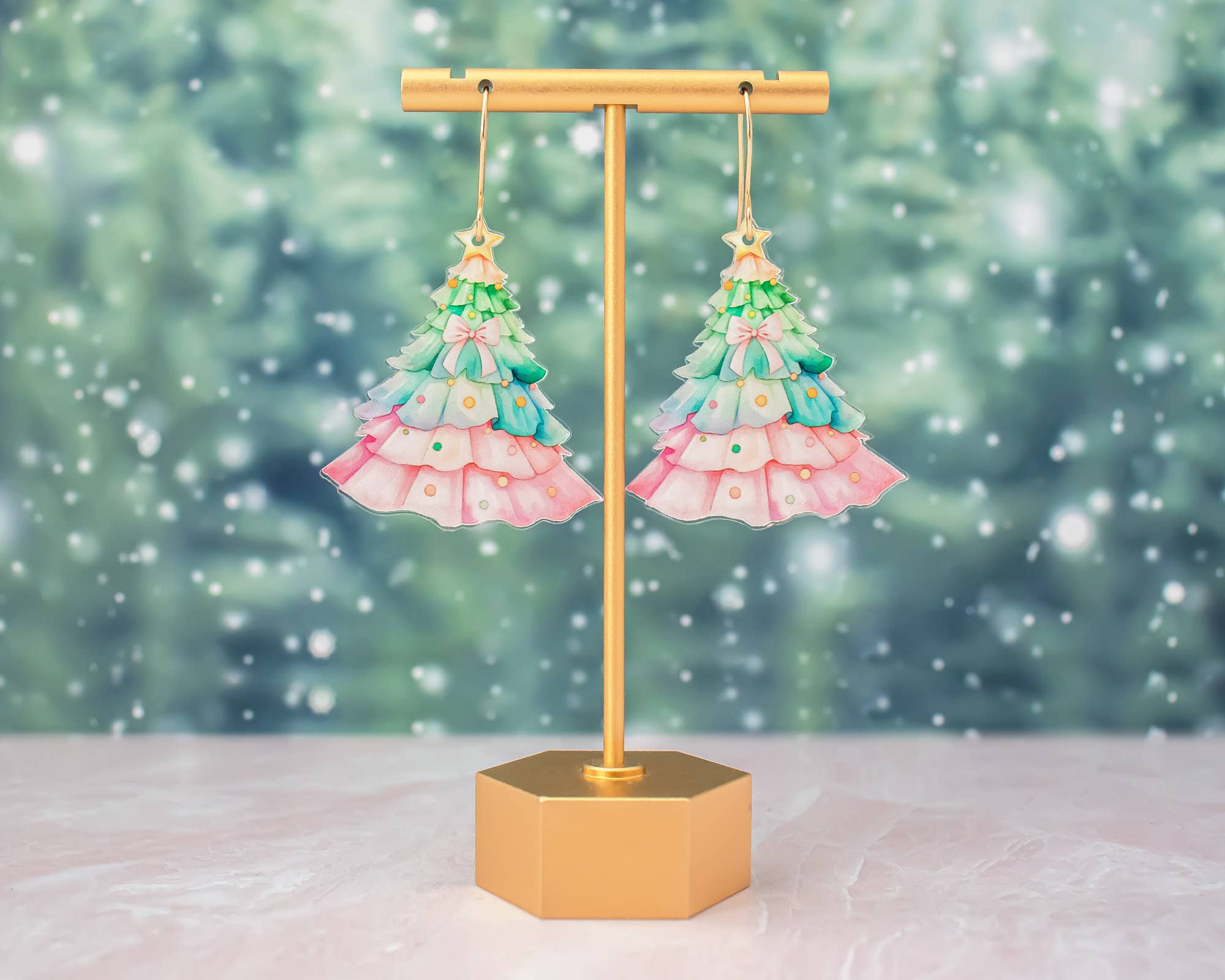 Momenti di Vita – wholesale Dangle earrings – Pink Christmas Tree Earrings, Bow Coquette Christmas1
