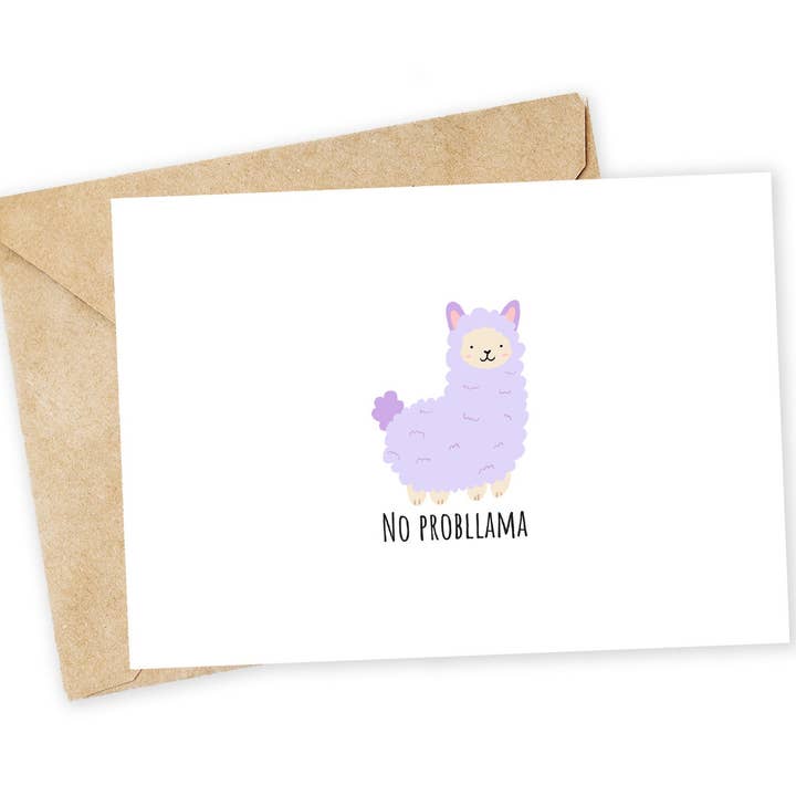 No Probllama Llama Greeting Card: Funny Pun Thank You for wholesale by Chewy Lemon Studio