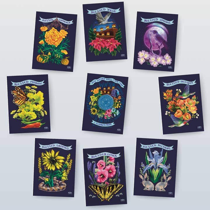 Greeting Card Set: Wheel Of The Year Collection, twelve 5"x7" cards with Kraft envelopes for wholesale by Painting the Southwest