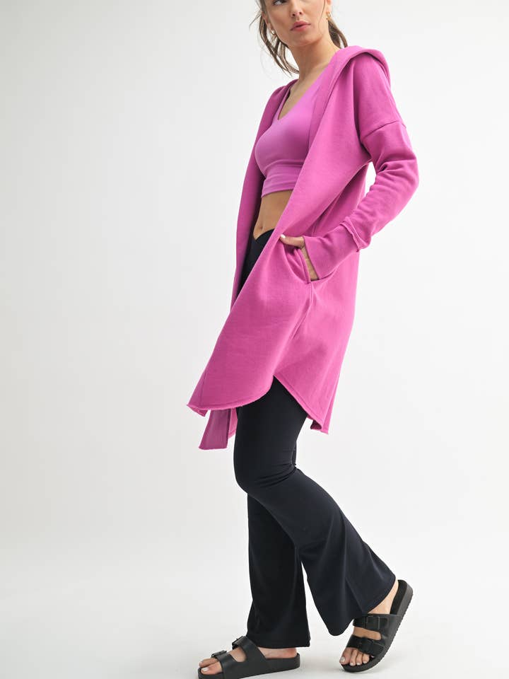 Mono B - Wholesale Cardigan - Women's - Open Front Longline Hoodie Cardigan