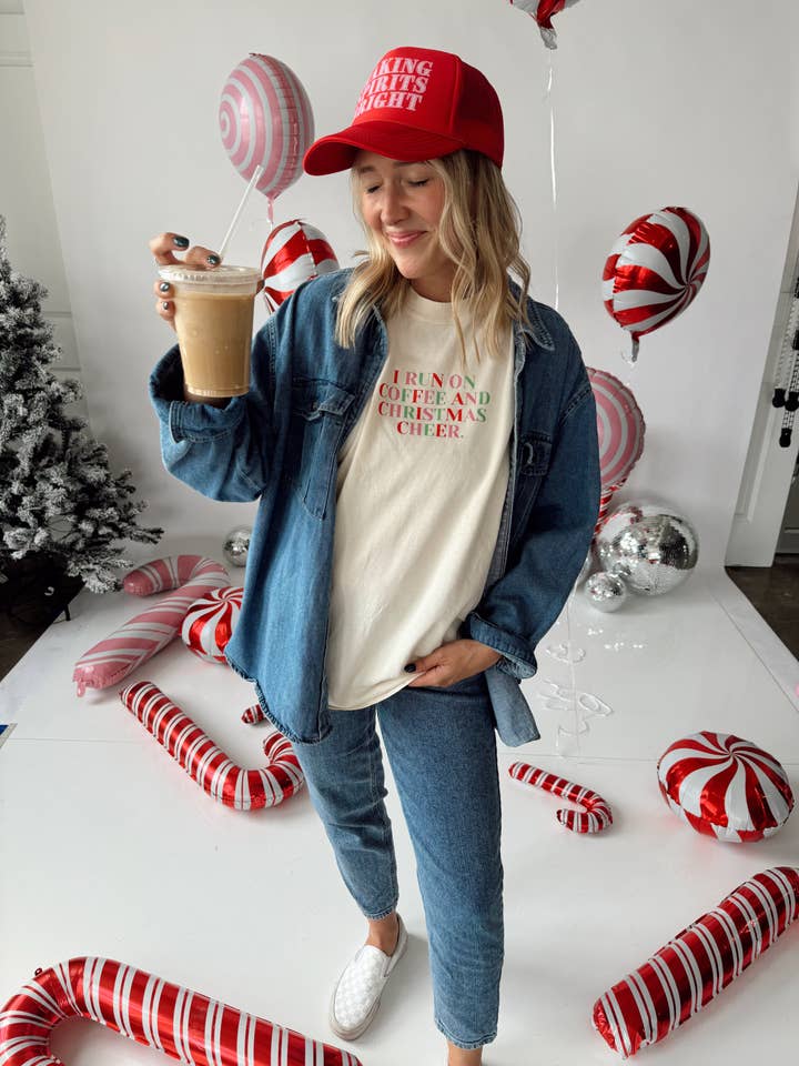 Jules Co - Wholesale Screen Printed T-Shirt - Women's - Coffee + Christmas Cheer Tee