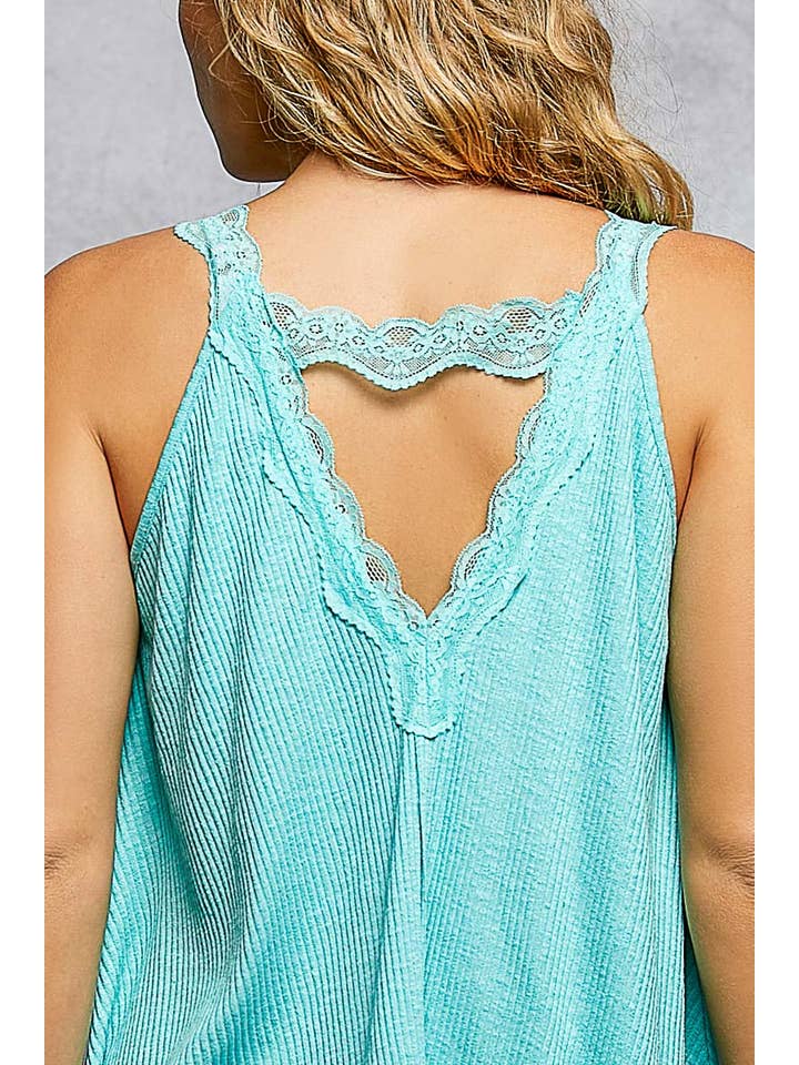 Pol Clothing - Wholesale Tank Top - Women's - V-neck Sleevleess Lace Trim Solid Tank Top SALE24
